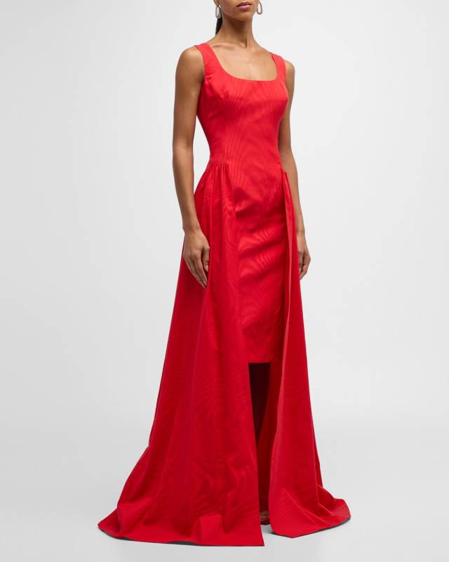 Scoop-Neck Sleeveless Train Midi Dress